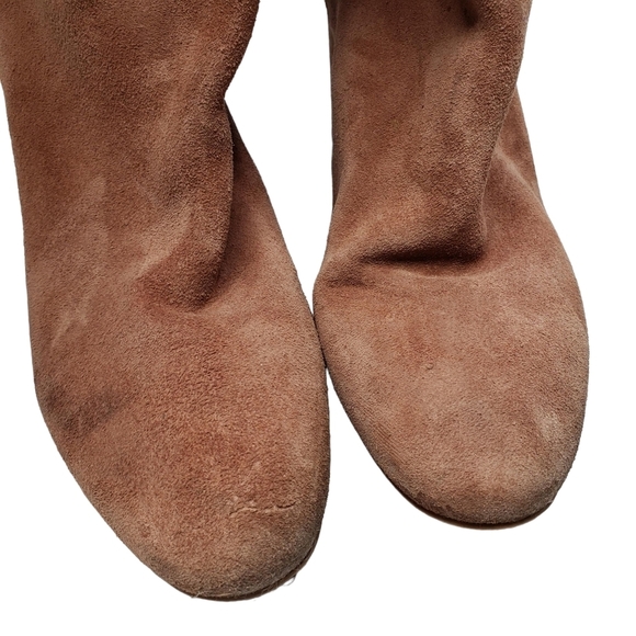 Chinese Laundry | Blush Tan Suede Almond Toe Block Heel Ankle Booties Women 7.5 - Picture 3 of 10